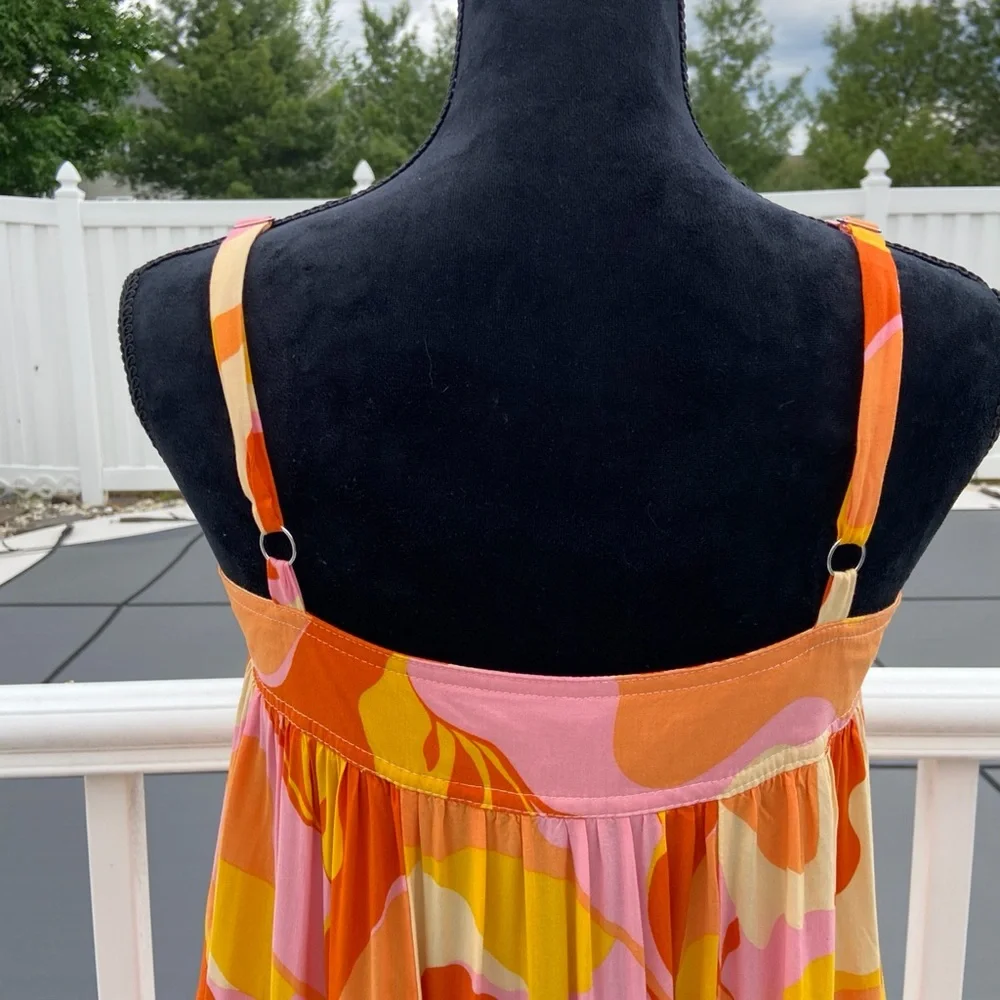 ANTHROPOLOGIE ABEL THE LABEL Sunset Floral Tiered Boho Tropical Maxi Dress Small - Picture 9 of 16